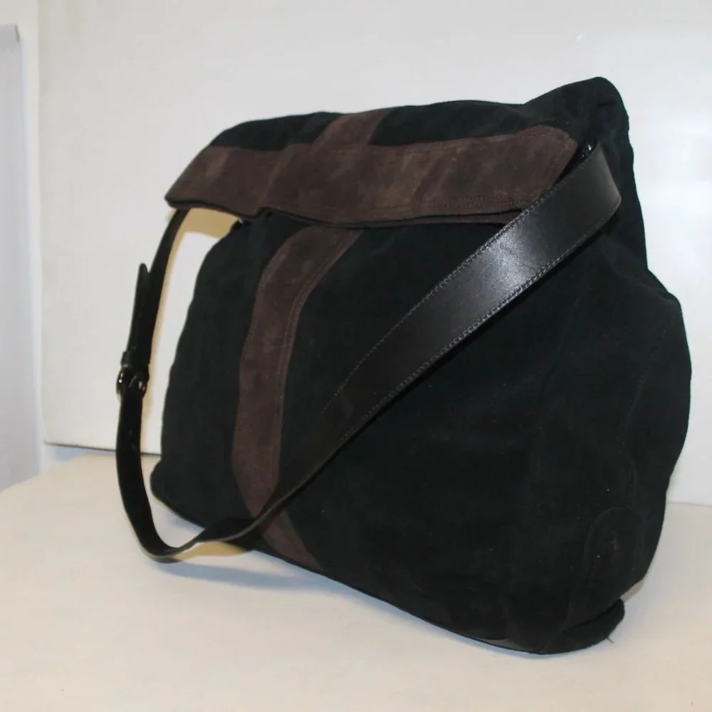 Large ECHO Suede Leather Flap Over Slouchy Shoulder Bag Handbag Purse - Picture 2 of 14